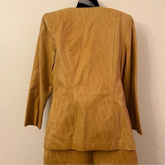 80s Leather zebra Print Tan Camel Embossed Blazer Midi Pencil Skirt Suit Set 10 - Picture 6 of 16